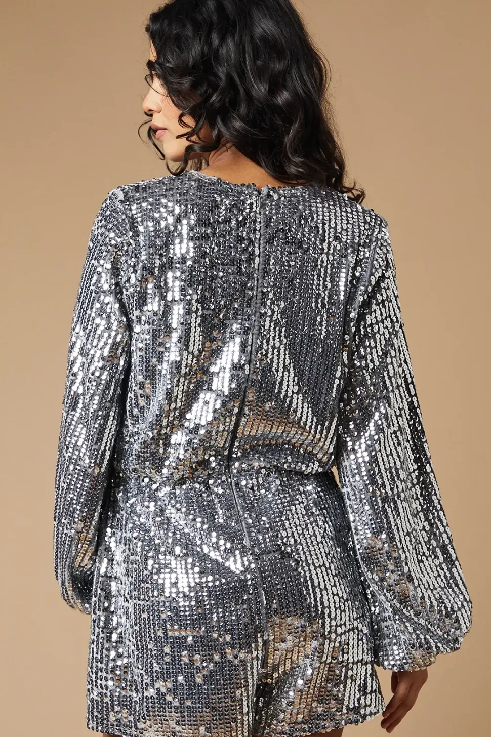 Petite Sequin Stripe Wrap Playsuit