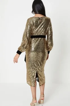 Petite Sequin Velvet Tie Midi Dress