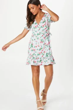 Petite Shirred Cuff Wrap Detail Mini Dress