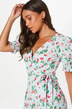Petite Shirred Cuff Wrap Detail Mini Dress