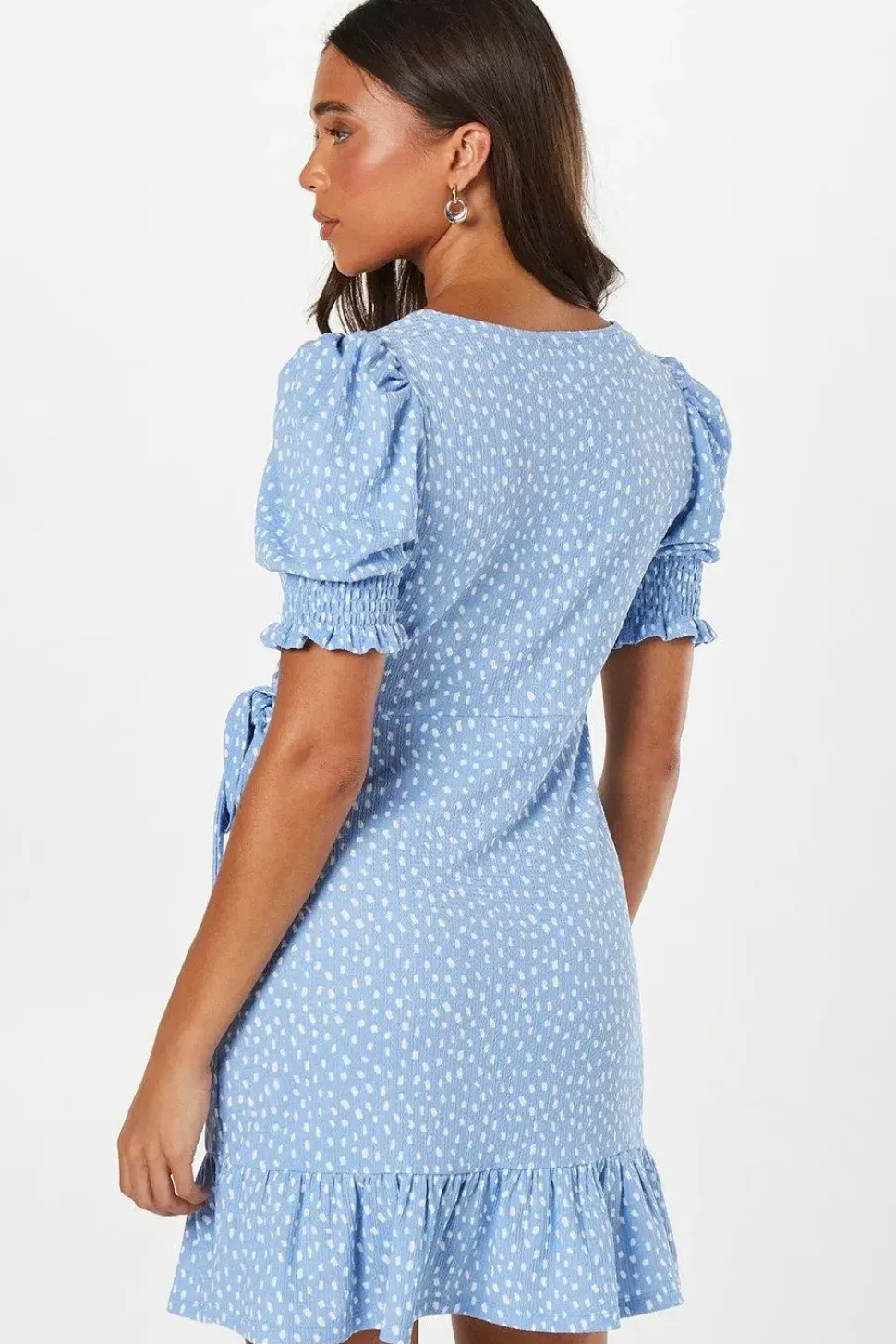 Petite Shirred Cuff Wrap Detail Mini Dress