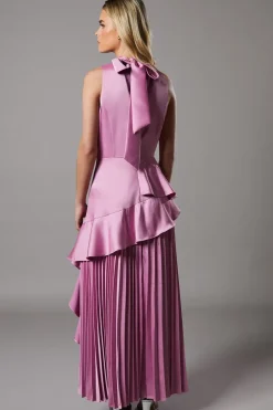 Petite Sleeveless Ruffle Pleat Satin Back Crepe Dress