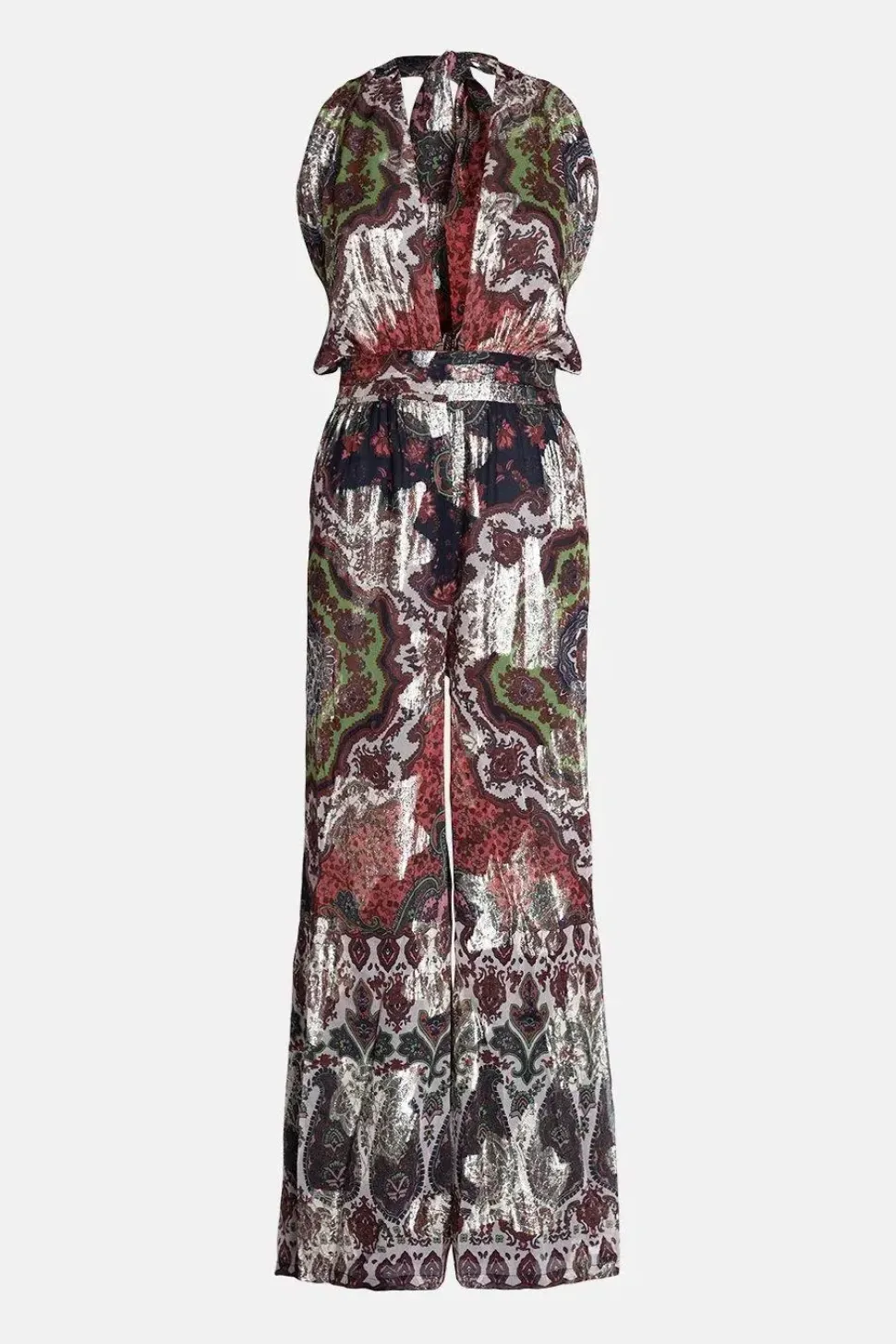 Petite Sparkle Border Print Halter Neck Jumpsuit