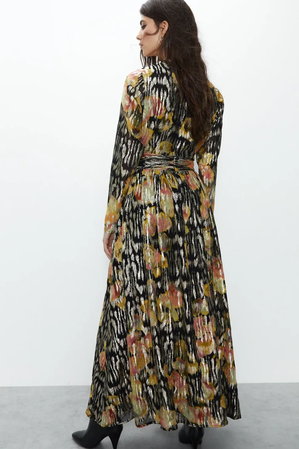 Petite Sparkle Plunge Gathered Waist Maxi Dress