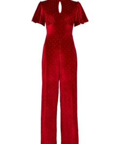 Petite Sparkle Velour Flutter Sleeve Wide Leg Jumpsuit
