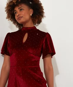 Petite Sparkle Velour Flutter Sleeve Wide Leg Jumpsuit