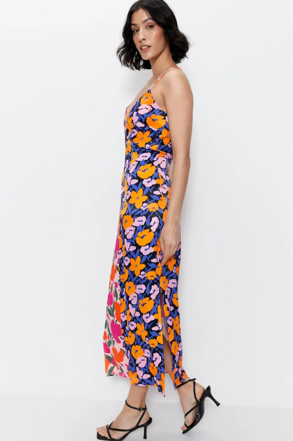 Petite Splice Floral Satin Strappy Dress