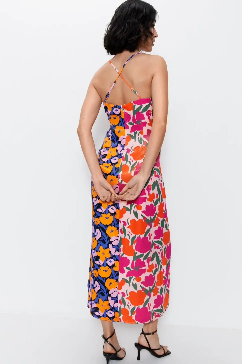 Petite Splice Floral Satin Strappy Dress