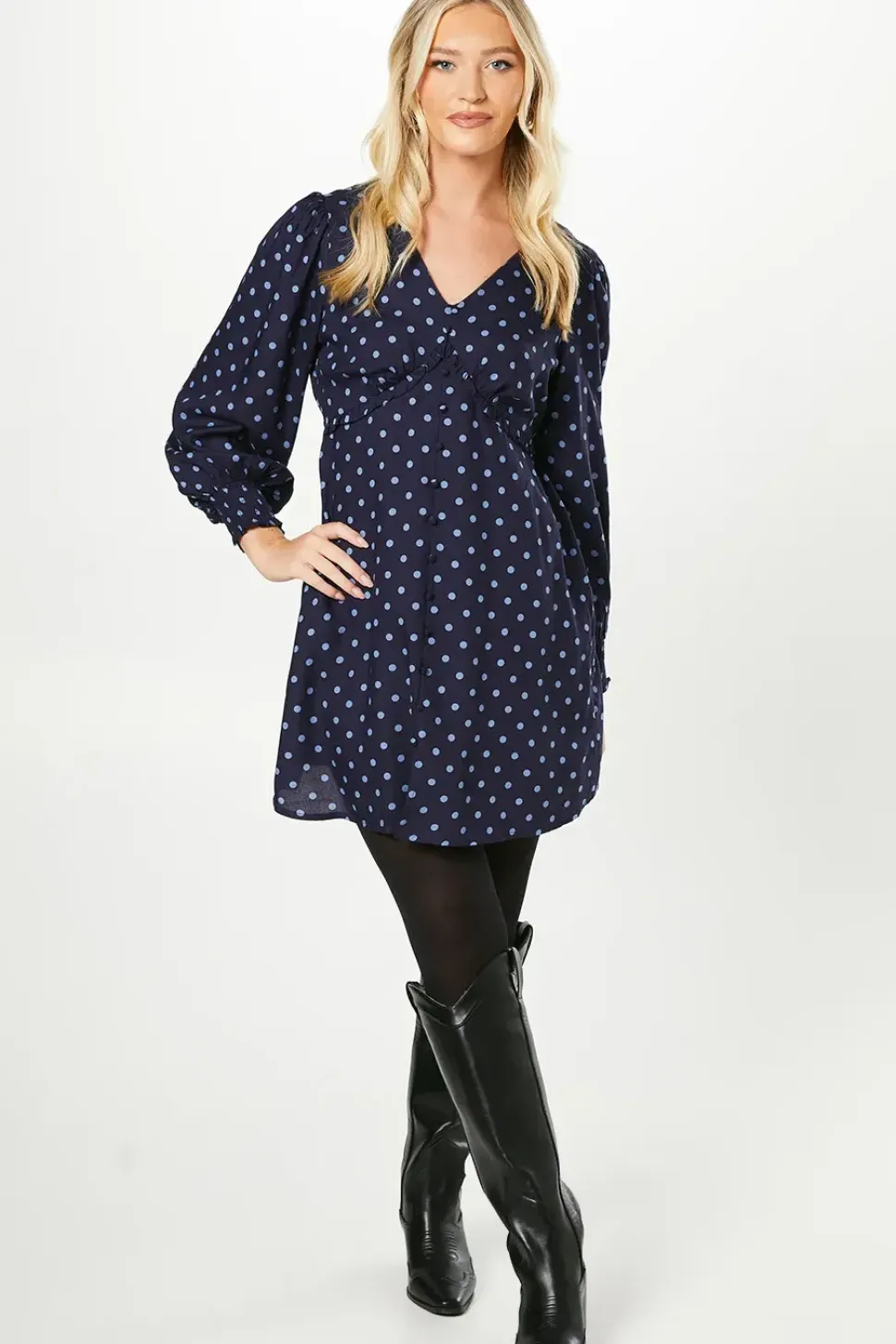 Petite Spot Button Front Mini Dress