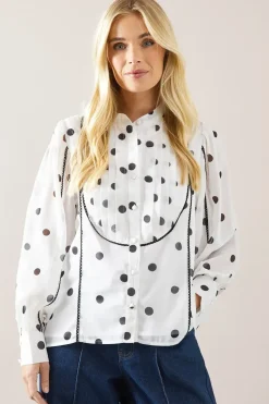 Petite Spot Print Button Front Blouse