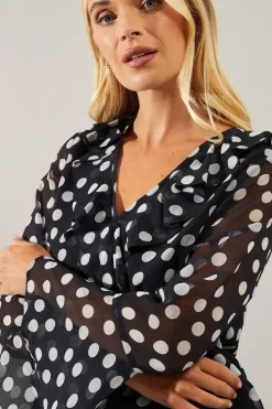 Petite Spot Print Ruffle Detail Blouse