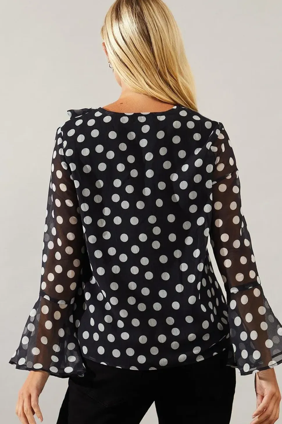 Petite Spot Print Ruffle Detail Blouse
