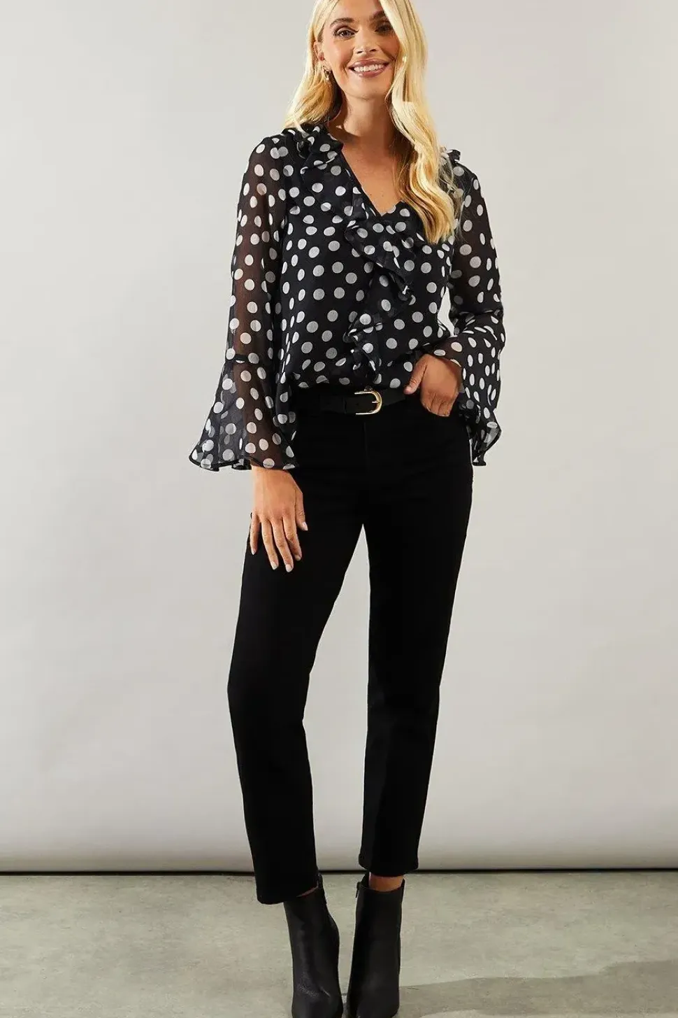 Petite Spot Print Ruffle Detail Blouse