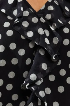 Petite Spot Print Ruffle Detail Blouse