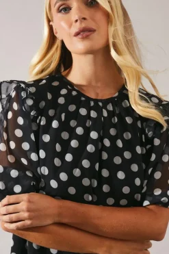 Petite Spot Print Volume Sleeve Shift Dress