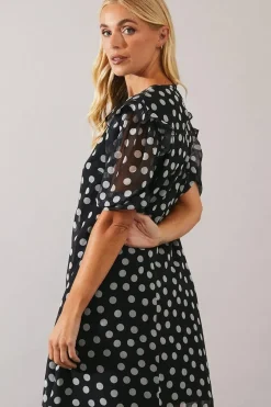 Petite Spot Print Volume Sleeve Shift Dress