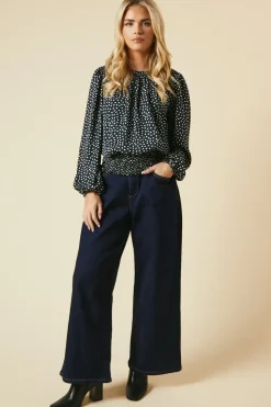 Petite Spot Shoulder Detail Shirred Hem Blouse