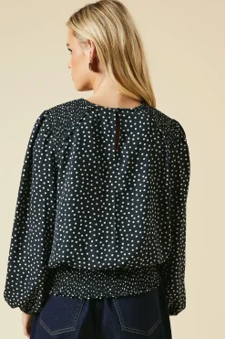 Petite Spot Shoulder Detail Shirred Hem Blouse