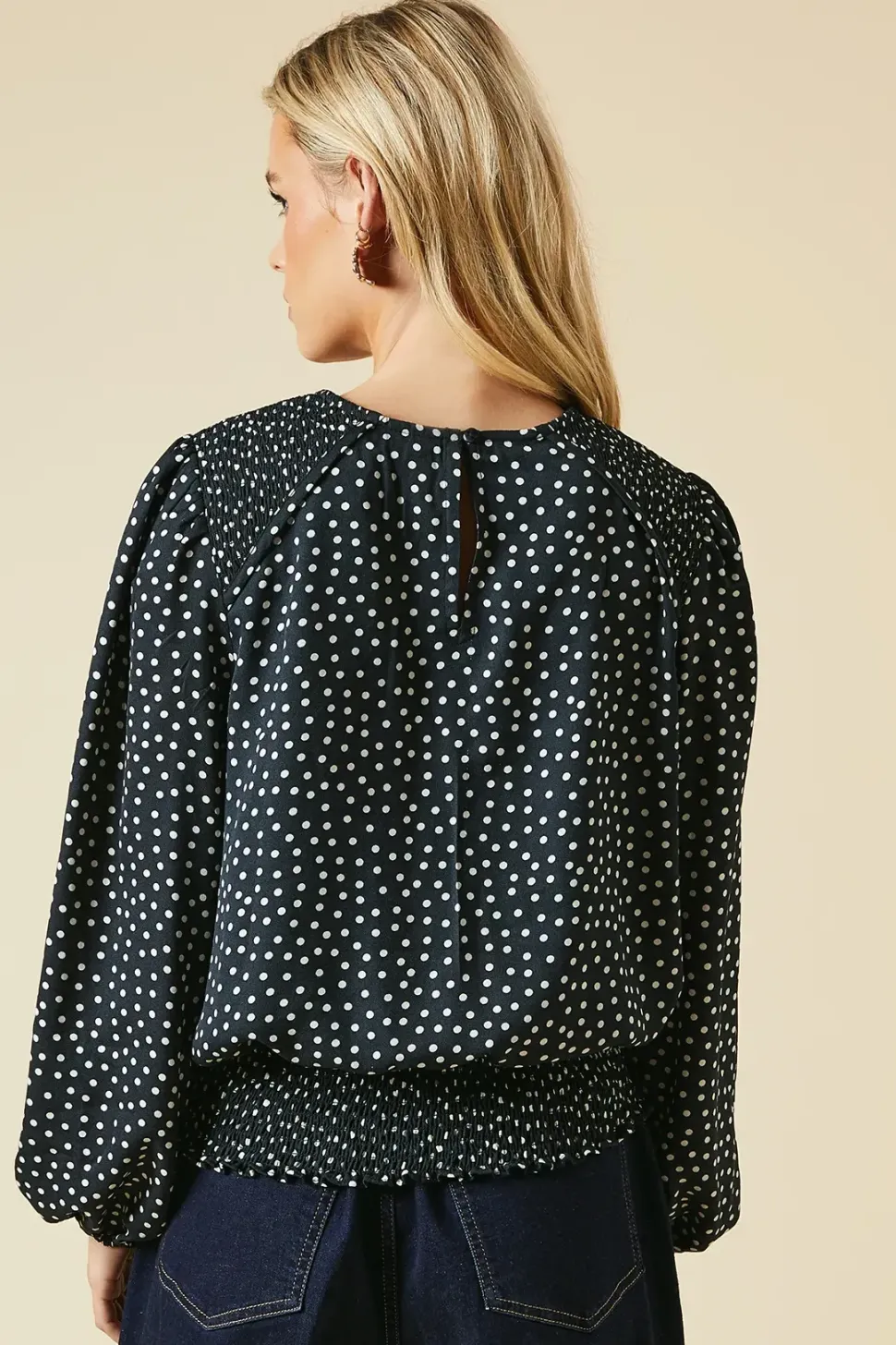 Petite Spot Shoulder Detail Shirred Hem Blouse