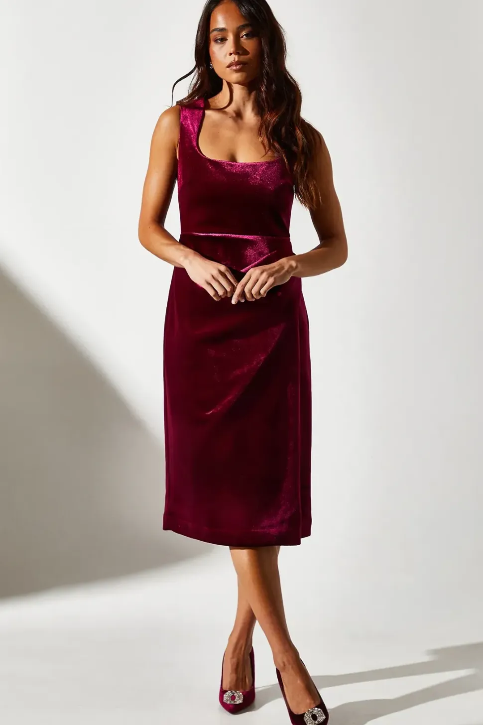 Petite Square Neck Bonded Velvet Pencil Dress