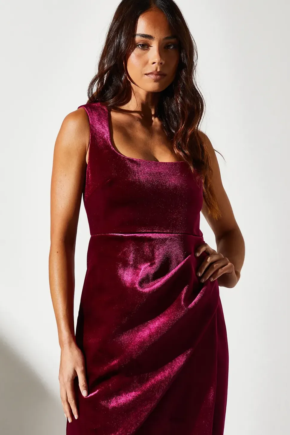 Petite Square Neck Bonded Velvet Pencil Dress