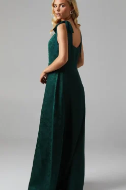 Petite Square Neck Chiffon Tie Shoulder Satin Jacquard Bridesmaids Dress