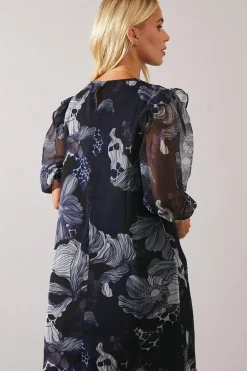 Petite Stencil Floral Volume Sleeve Shift Dress