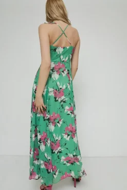 Petite Strappy Wrap Maxi Dress In Floral