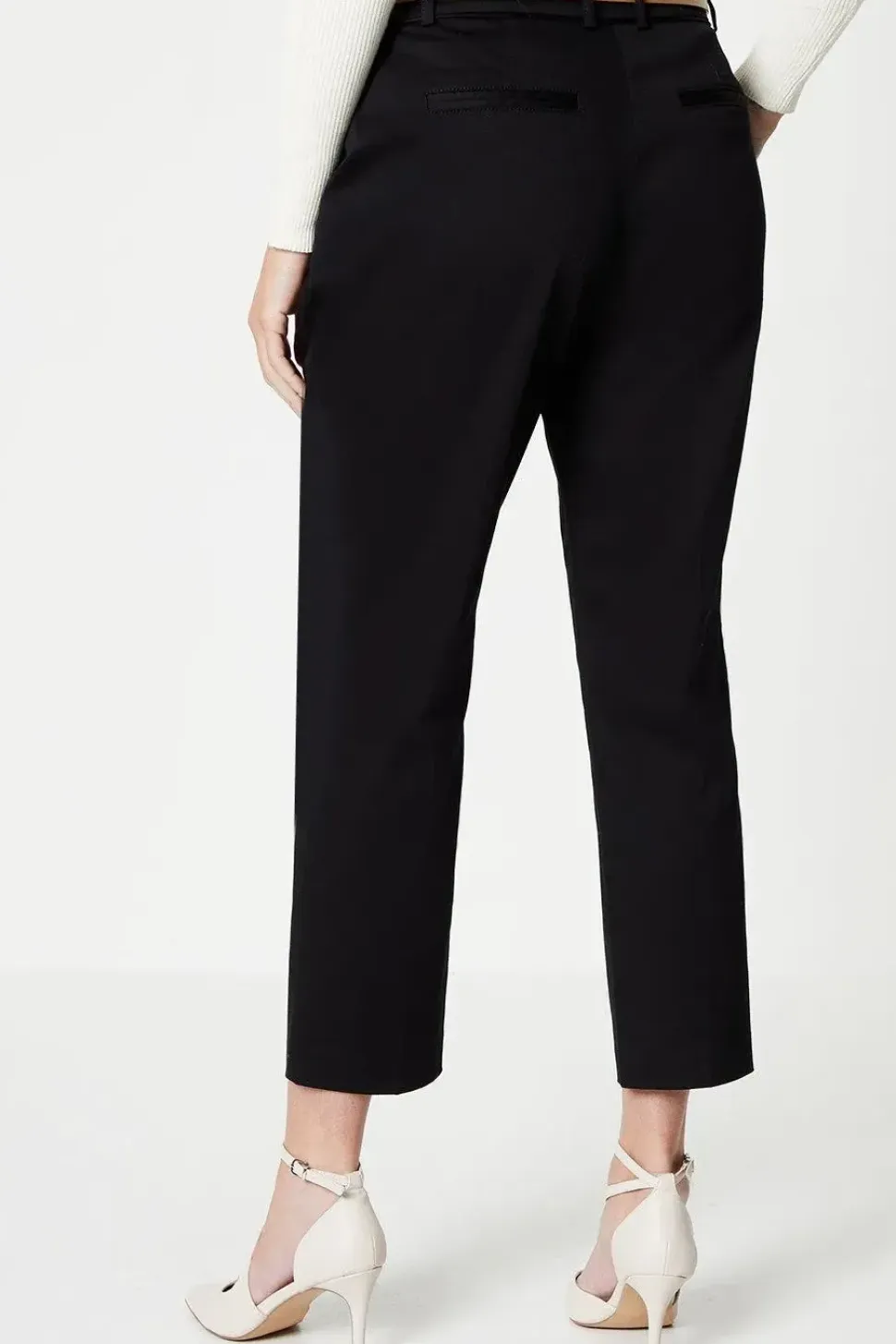 Petite Stretch Cigarette Belted Trousers