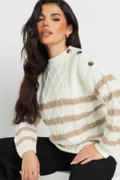 Petite Striped Cable Knit Jumper