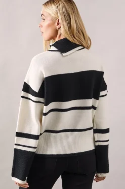 Petite Striped Colour Block Roll Neck Jumper