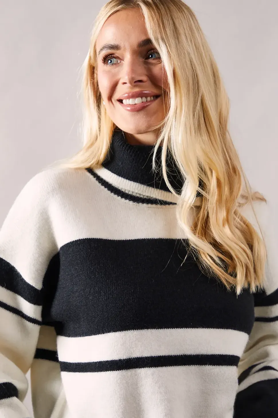 Petite Striped Colour Block Roll Neck Jumper