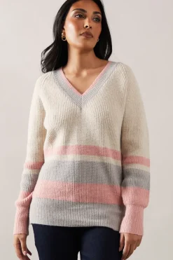 Petite Striped V Neck Jumper