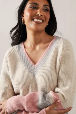 Petite Striped V Neck Jumper