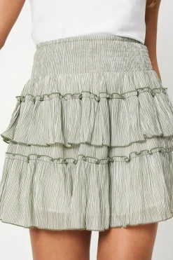 Petite Stripe Frill Shirred Mini Skirt