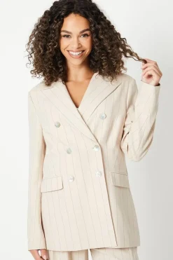 Petite Stripe Longline Double Breasted Blazer