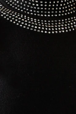Petite Studded Neckline Balloon Sleeve Knitted Top