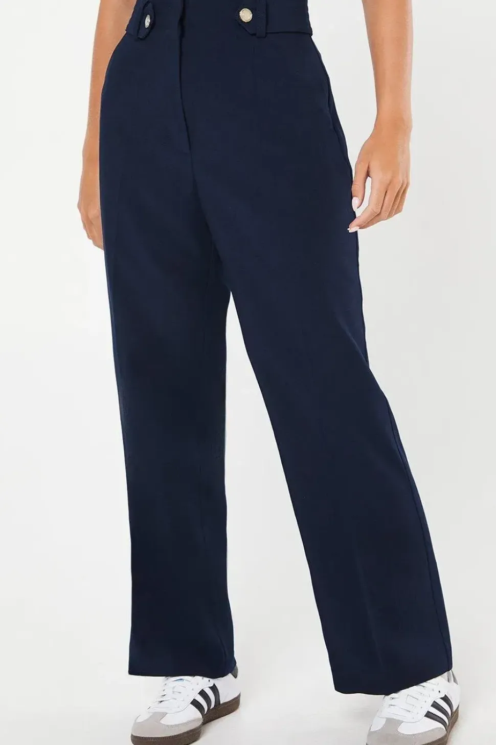 Petite Tab Belted Straight Leg Trouser