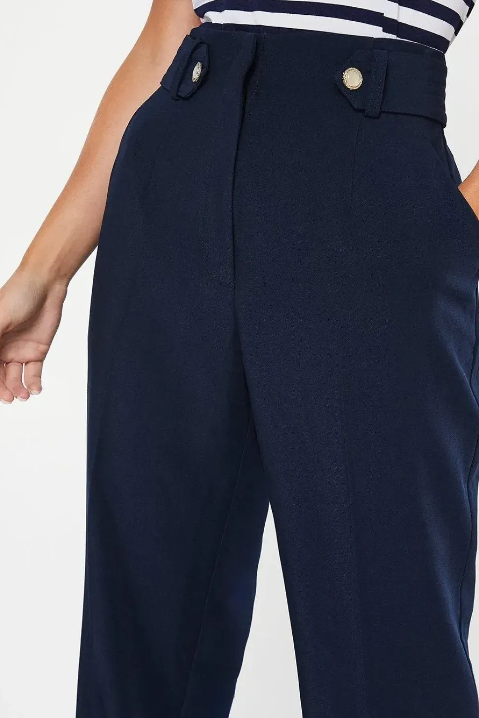 Petite Tab Belted Straight Leg Trouser