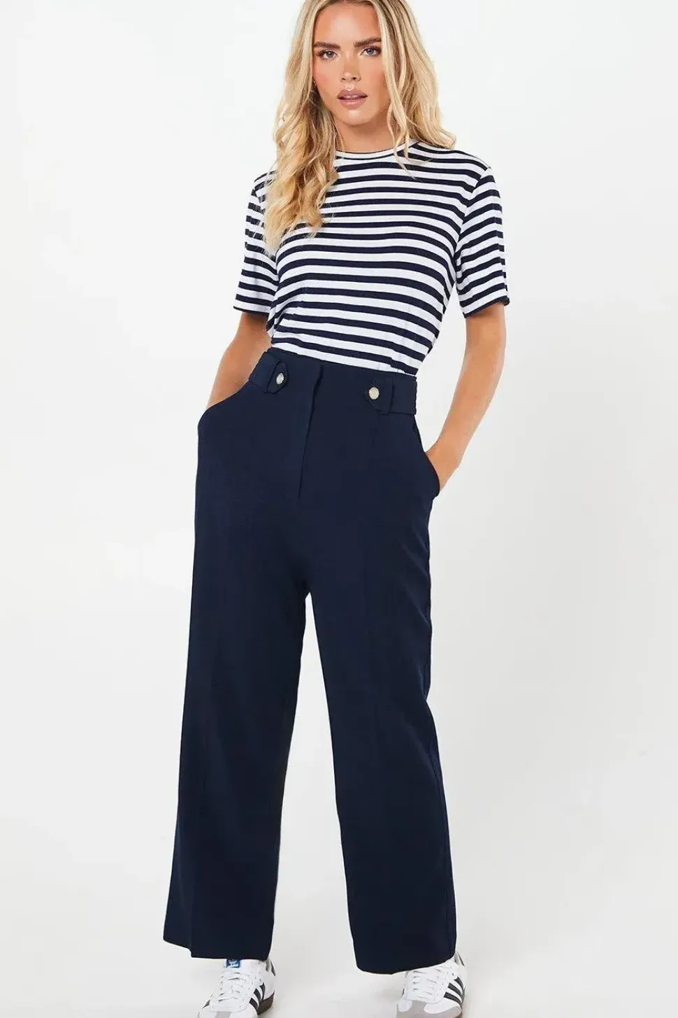 Petite Tab Belted Straight Leg Trouser