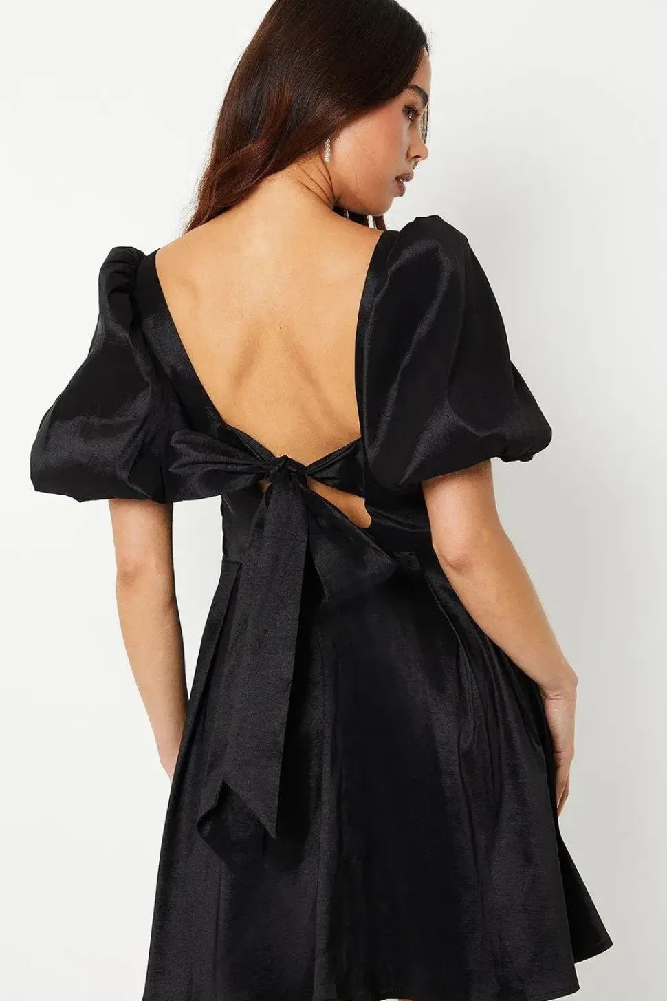 Petite Taffeta Bow Back Puff Sleeve Mini Dress