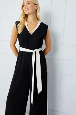 Petite Tailored Contrast Wide Leg Jumpsuit