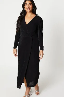 Petite Textured Jersey Wrap Detail Midi Dress