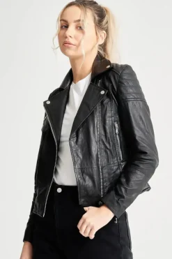 Petite Textured Leather Biker