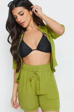 Petite Textured Tie Waist Shorts