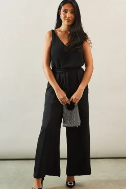 Petite Tie Detail Wide Leg Trousers