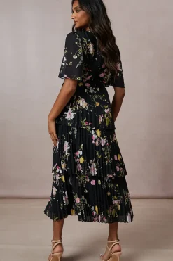 Petite Tie Front Pleated Tiered Midi Dress