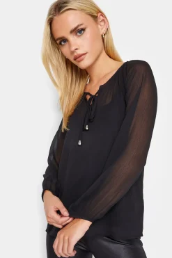 Petite Tie Neck Long Sleeve Blouse