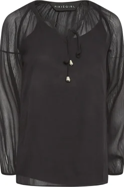 Petite Tie Neck Long Sleeve Blouse