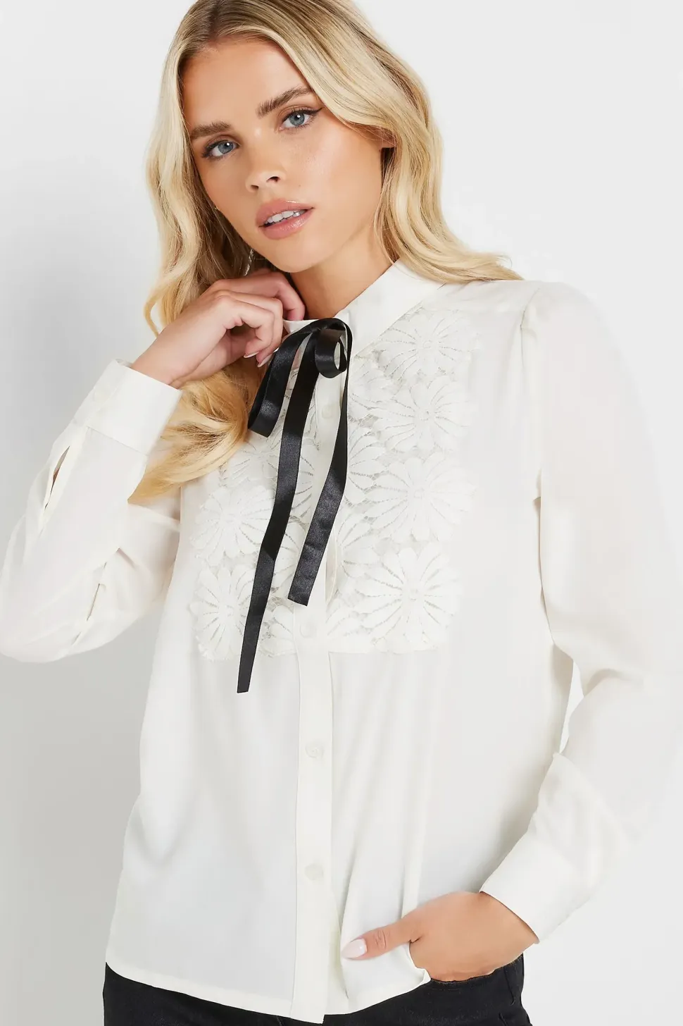 Petite Tie Neck Shirt